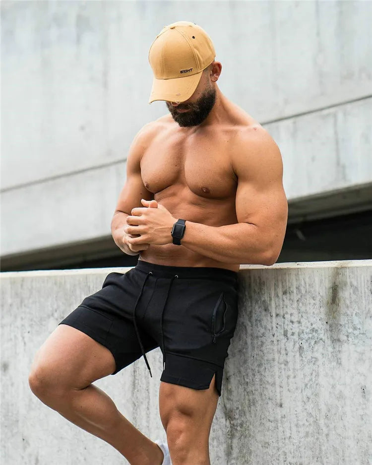 Men Casual Shorts Solid Color Straight Shorts Male Fitness Fashion Bodybuilding